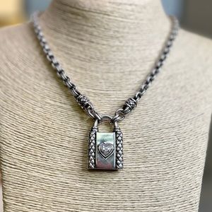SCOTT KAY PAVE AND STERLING HEART LOCK NECKLACE